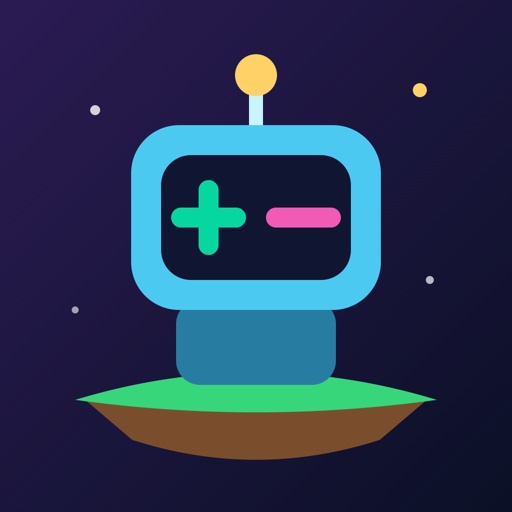 App-icoon van Rekenrobot: een blauwe robot met een plus en een min op zijn scherm